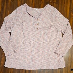 Pink Long Sleeve Buttoned Polo Blouse